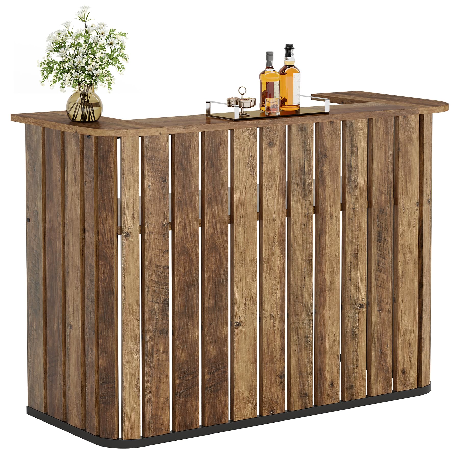 63-Inch Home Bar Unit, Farmhouse Liquor Bar Table with Storage Shelves