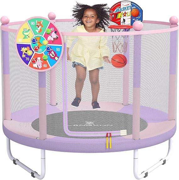 60" Trampoline for Kids, 5ft Toddler Mini 6-in-1 Trampoline Indoor Outdoor with Swing