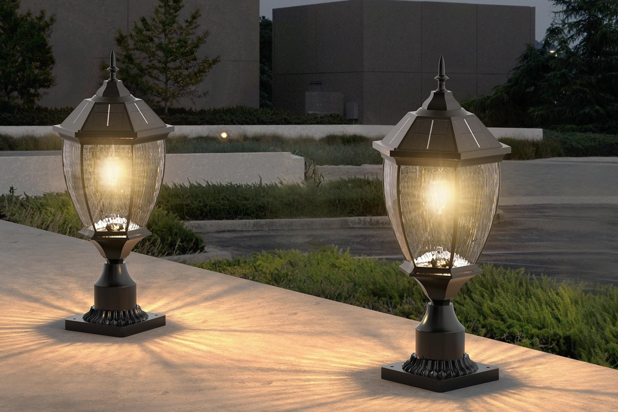 Solar Lamp Post Lights Outdoor Waterproof with Pier Mount Base, 20" H Large