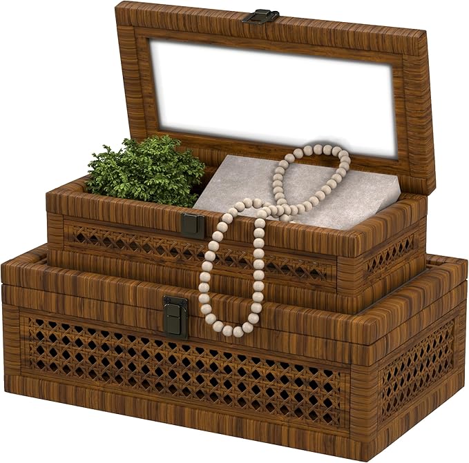 Rattan Decorative Box,Boho Display Boxes with Lids
