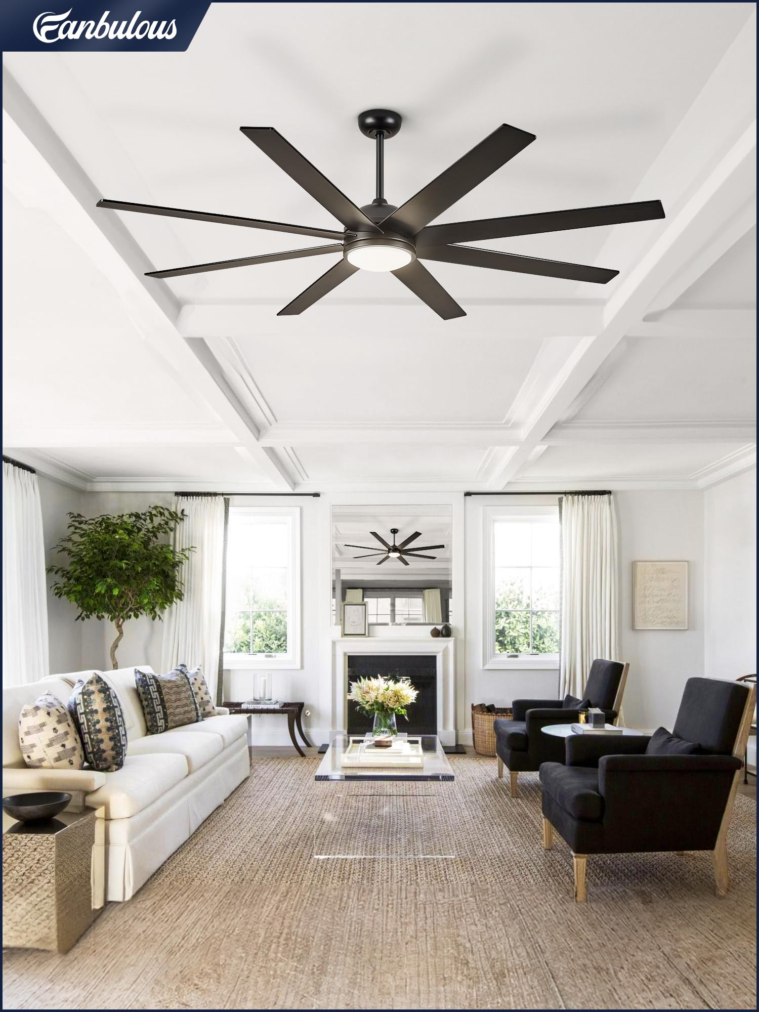 65 Inch Ceiling Fans with Lights and Remote, Black Indoor/Outdoor Ceiling Fan