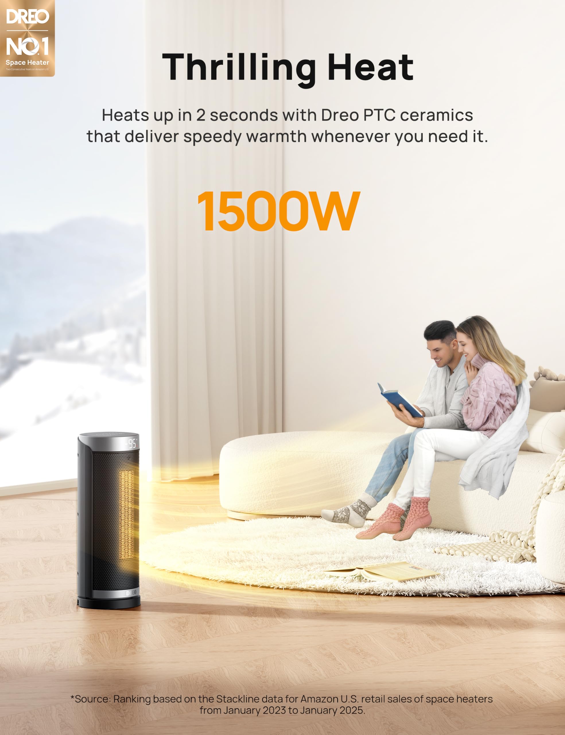 Dreo Space Heater, 1500W PTC Ceramic Heaters for Indoor Use with Remote, 70° Oscillation, 1-12H Timer, Electric Heaters with Thermostat, Fast and Safe Portable Heater for Office, Bedroom, Large Room