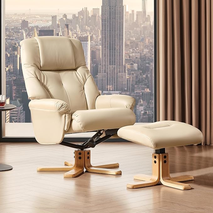 Recliner Chair with Ottoman, 360° Swivel Reclining for Living Room Bedroom