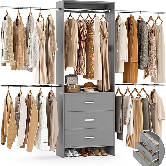 Closet System, Closet Organizer with 3 Wooden Drawers, Closet Organizer System