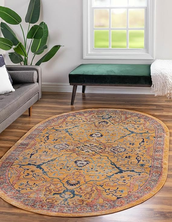 Lola Collection Area Rug - Vivacious (7' 10" x 10' 2" Oval, Brick Red/Blue)