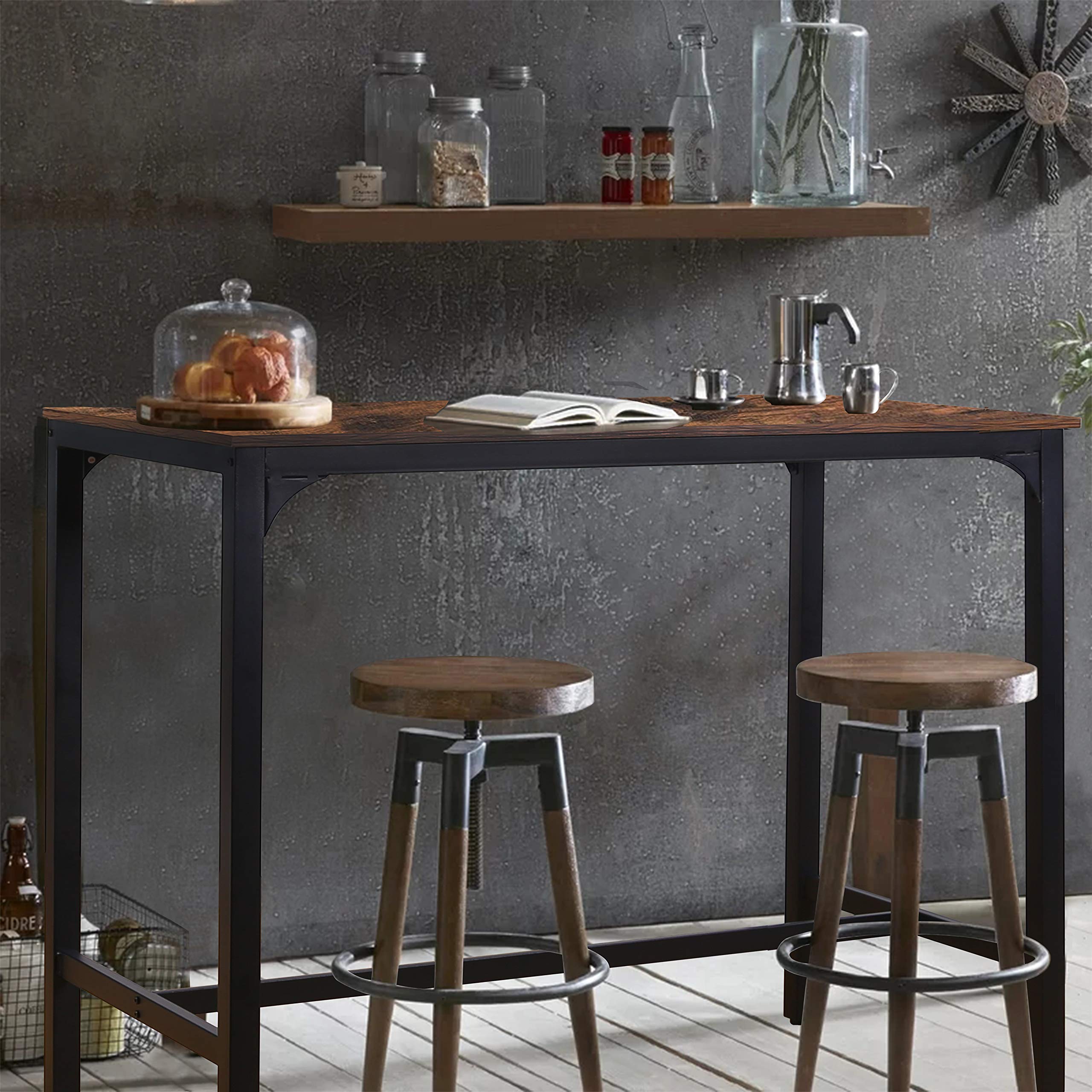 47'' Industrial Bar Height Table, High Pub Table with Adjustable Legs and Sturdy Metal Frame