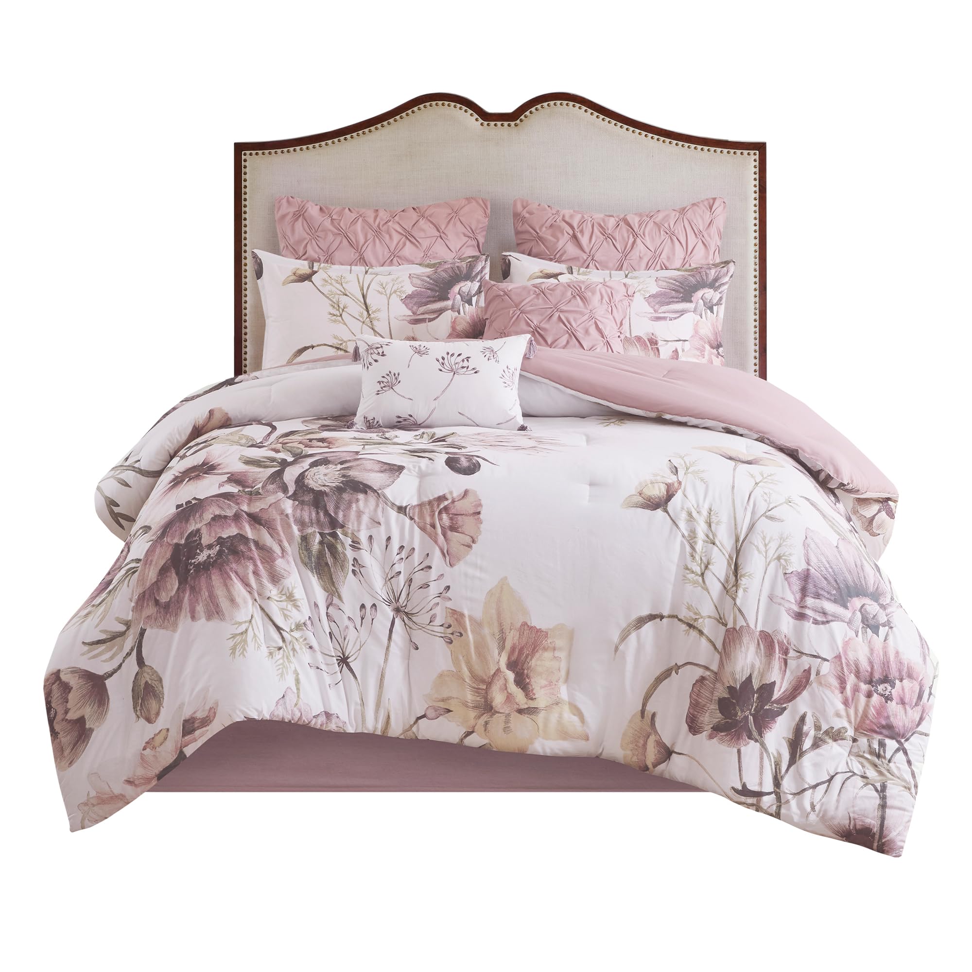 Floral King Comforter Set, Cotton Rich Bedding Set Feminine Design Shabby
