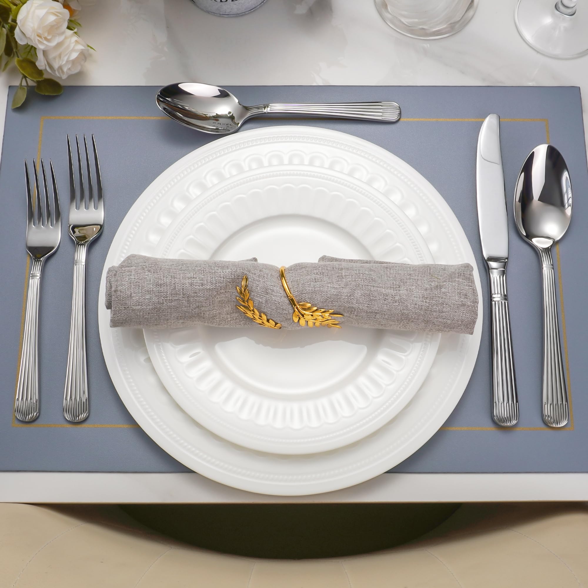 Extra Heavy Duty Flatware for 8, High End Forged Silverware Set, Thick Handle