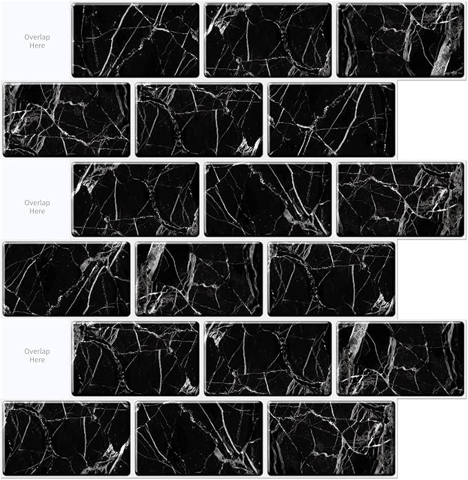 30cm Peel and Stick Backsplash Tiles for Kitchen, Shiny Black (A17000BK)