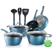 11 Pc Pots and Pans Set Non Stick Cookware with Ceramic Coating, Ergonomic Handles