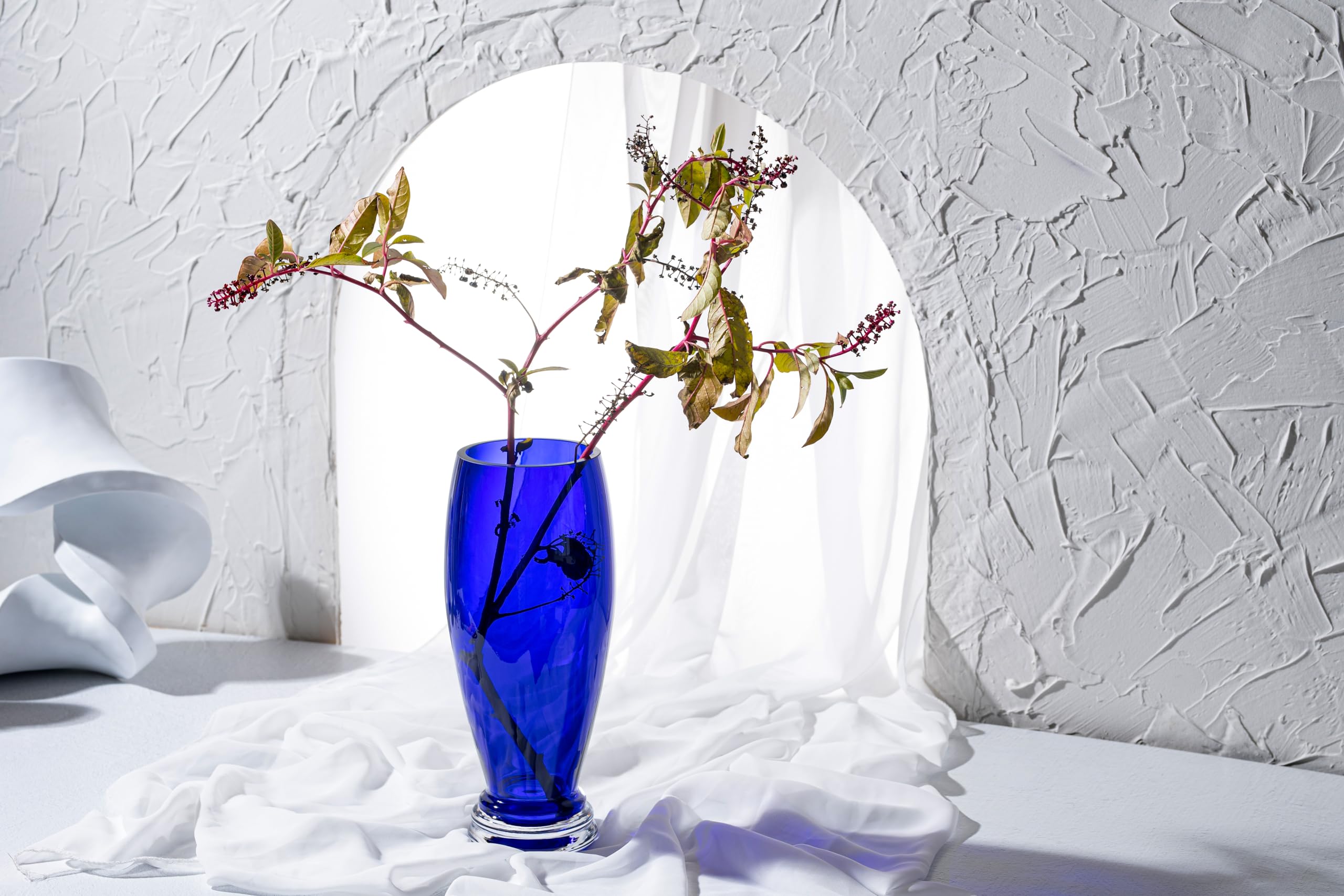 Glass - Footed Round Vase - Cobalt - 12" H (12 Inches High) Made in Europe