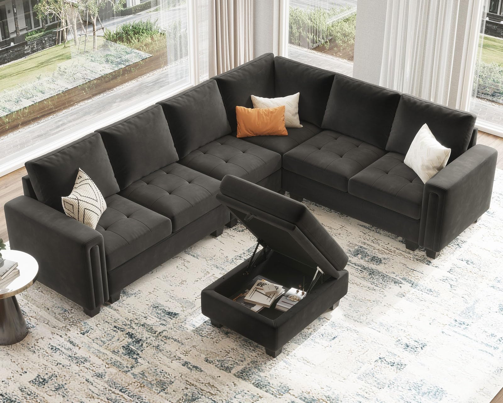 Velvet L Shaped Sofa Couch with Reversible Chaise Convertible Modular