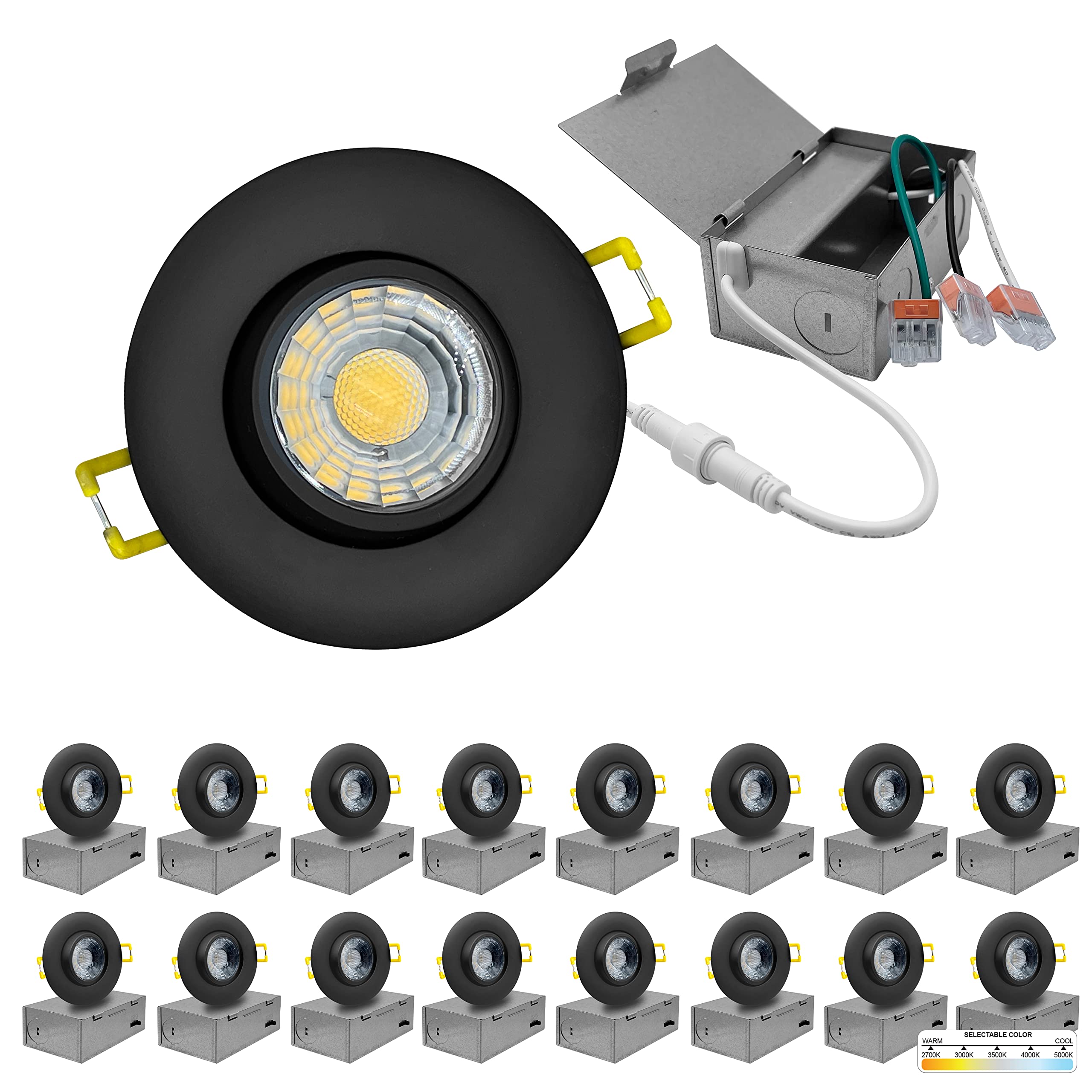 3 Inch Round Black LED Gimbal Recessed Downlight, Canless All-in-1 LED Light
