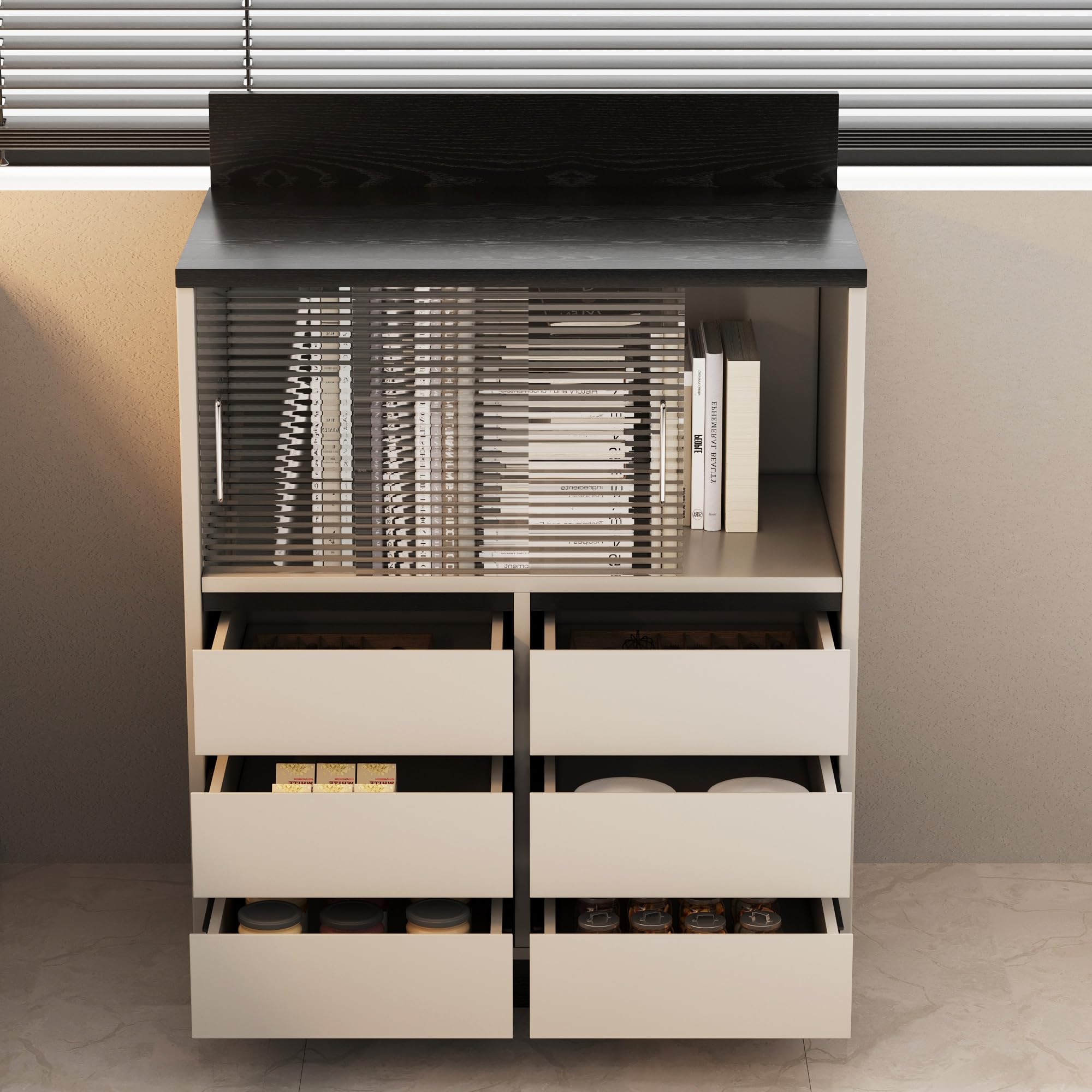 Buffet Cabinet with 2 Doors & 6 Drawers - Modern Sideboard Storage Cabinet