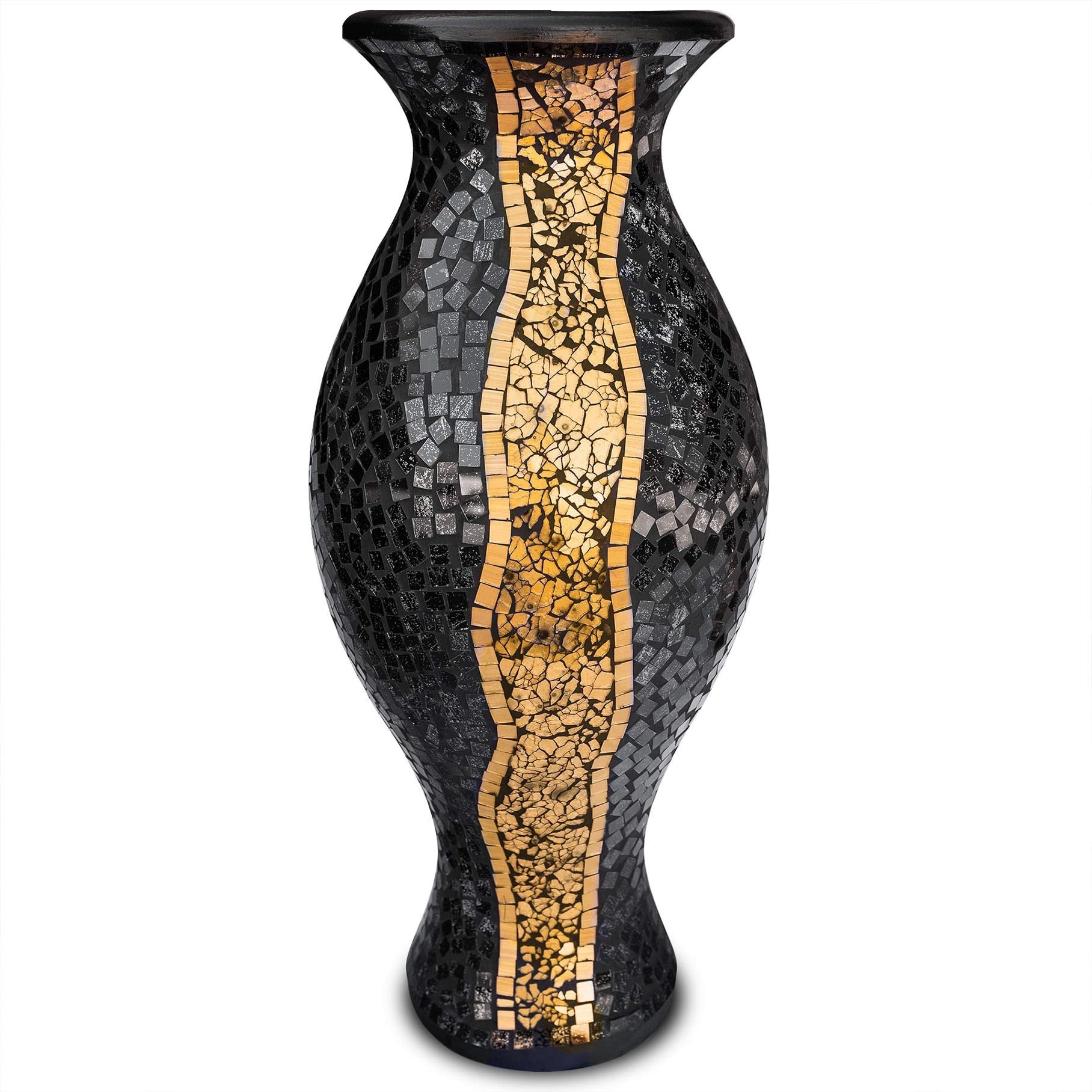 Floor Vase, 24 Inch Mosaic Vase – Tall Cylinder Made of Terracotta with Black