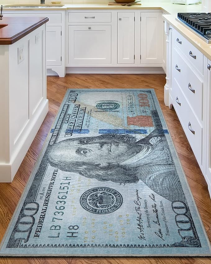 Money Collection New Hundred Dollar Bill 2' x 5' Runner Rug Area Rug