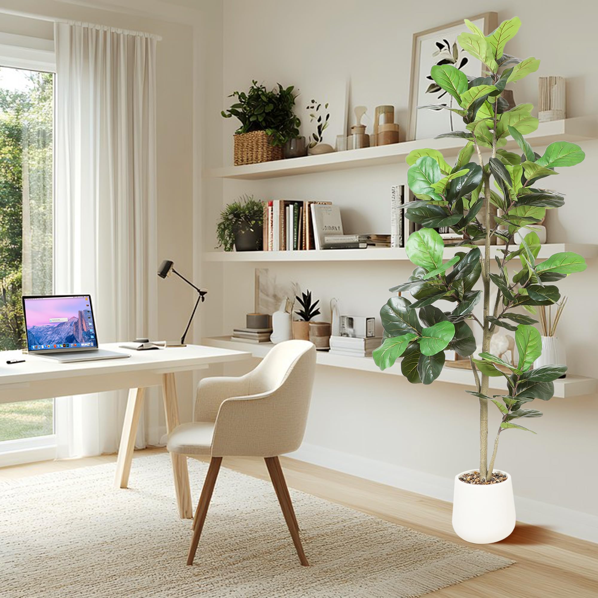 Artificial Fiddle Leaf Tree, 7ft Faux Plant Fake Ficus Lyrata Trees