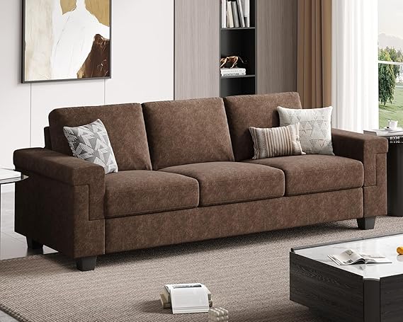 90” Sofa Couch, Deep Seat Sofa with Wide Armrests, Modern 3 Seater Sofa