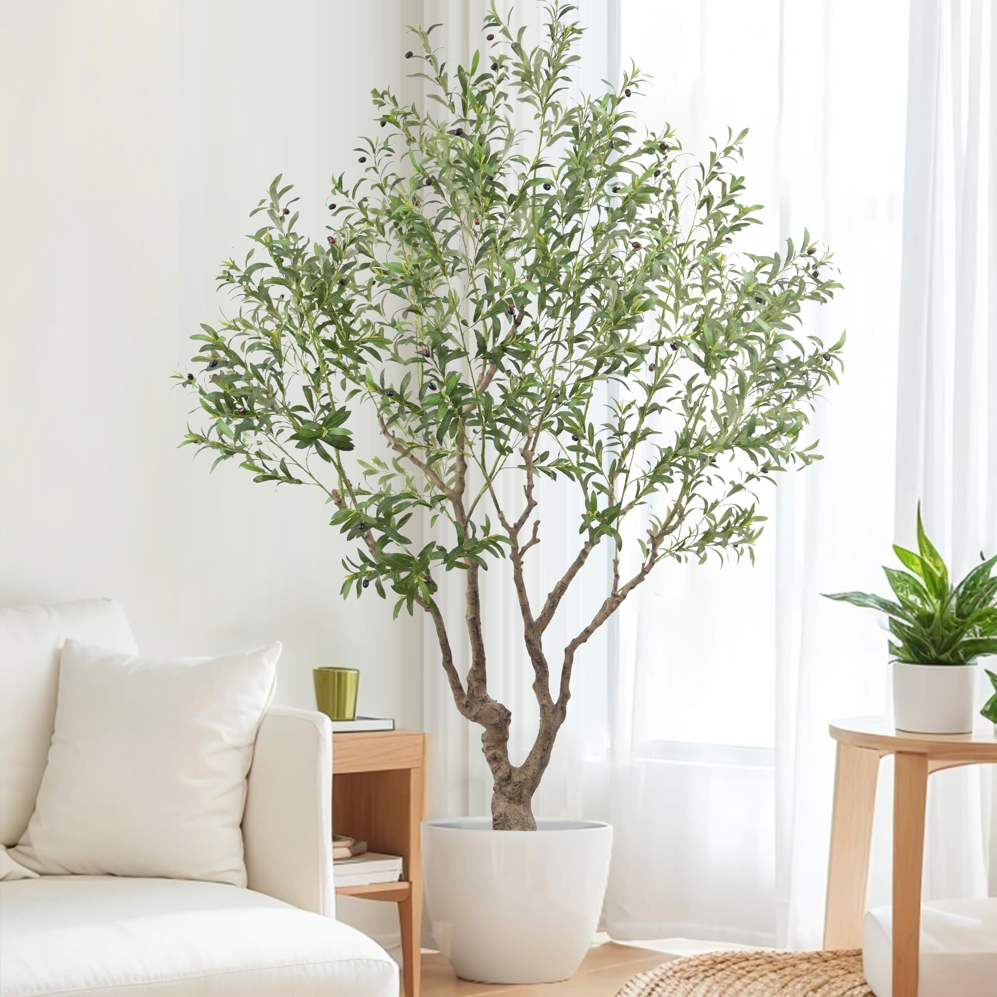 Faux Olive Tree 8.2ft(98in) Tall with Large Realistic Trunks and Big Olive Fruits
