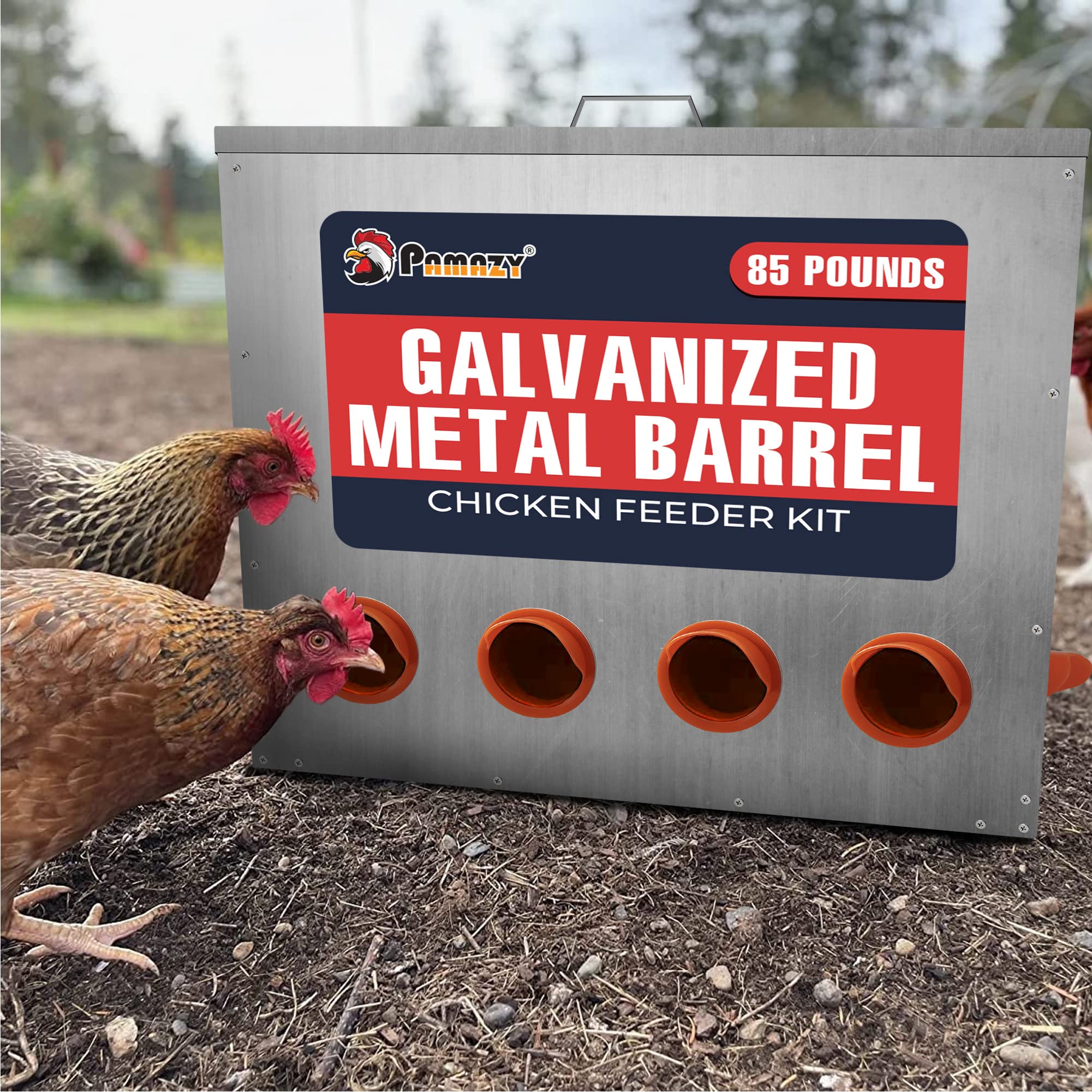 Large Capacity 85lbs Automatic Metal Poultry Feeder Set, Chicken Galvanized Trough