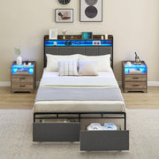 Full Size Bed Frame with Storage Headboard Led Lights Charging Station