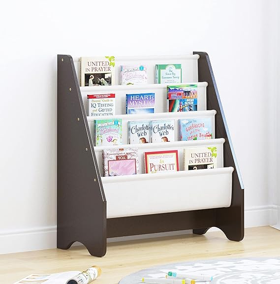 Bookshelf Storage, Book Shelf for Kids Rooms, 4 Tier Sling Toddler Bookshelf