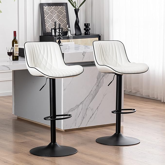 Modern Bar Stools Set of 2 Faux Leather Upholstered Barstools