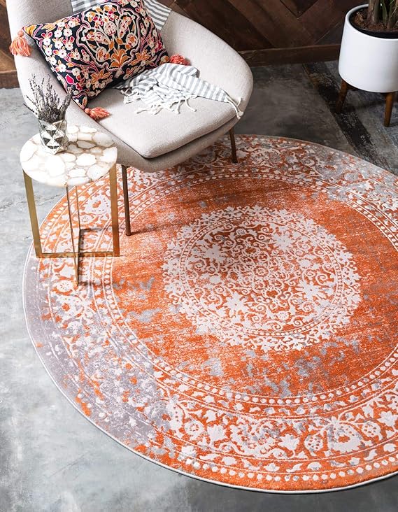 New Classical Collection Area Rug - Olwen (8'Round, Purple/ Gray)