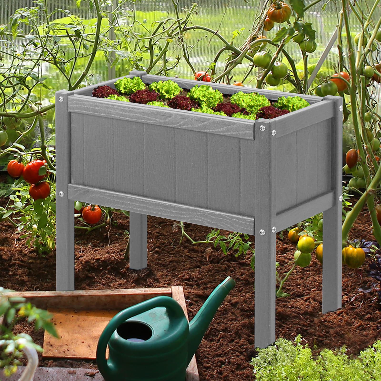 Raised Garden Bed with Drainage Hole Waterproof HDPE Elevated Planter Box