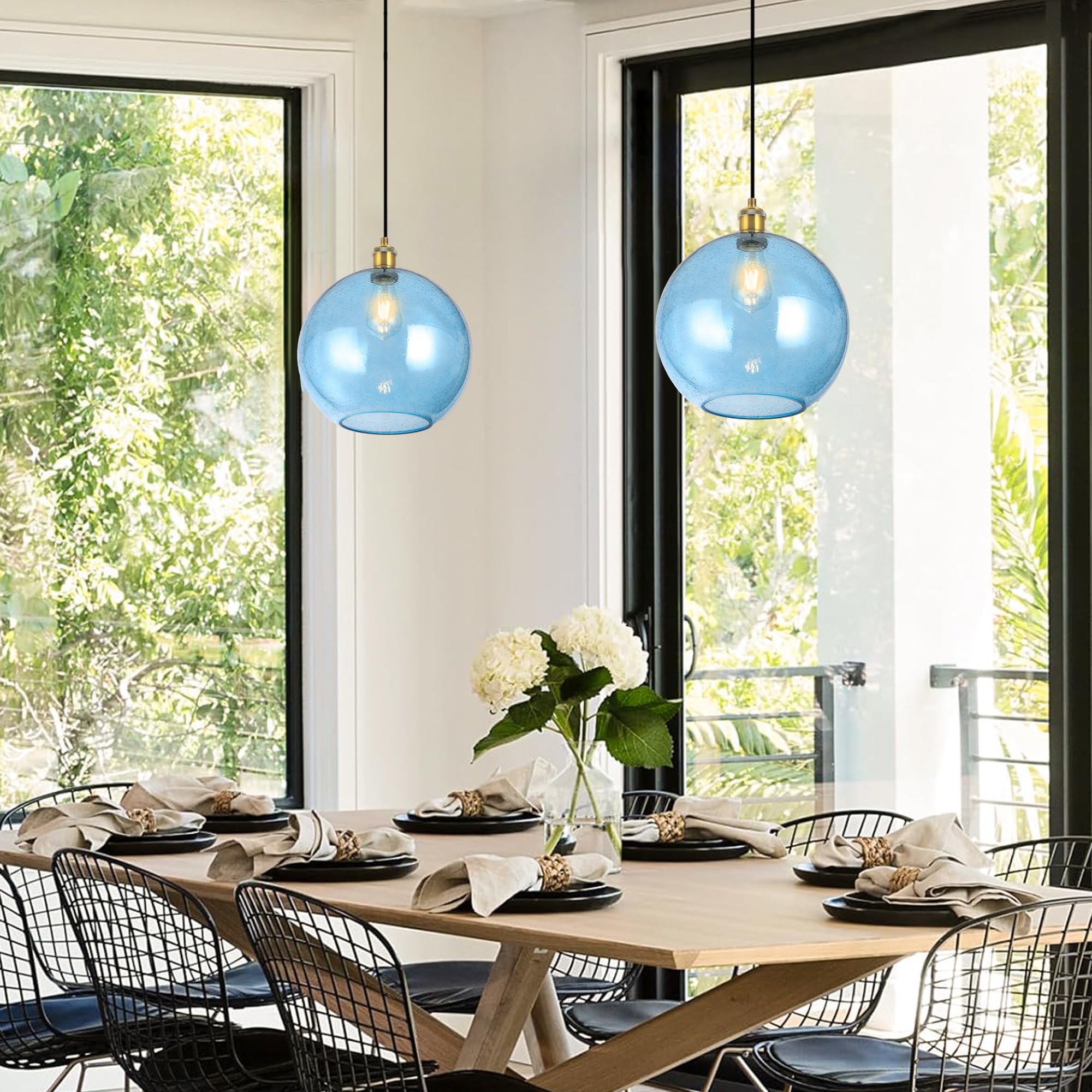 Blue Glass Pendant Lights Kitchen Island Lighting Globe Pendant Light Fixtures Modern