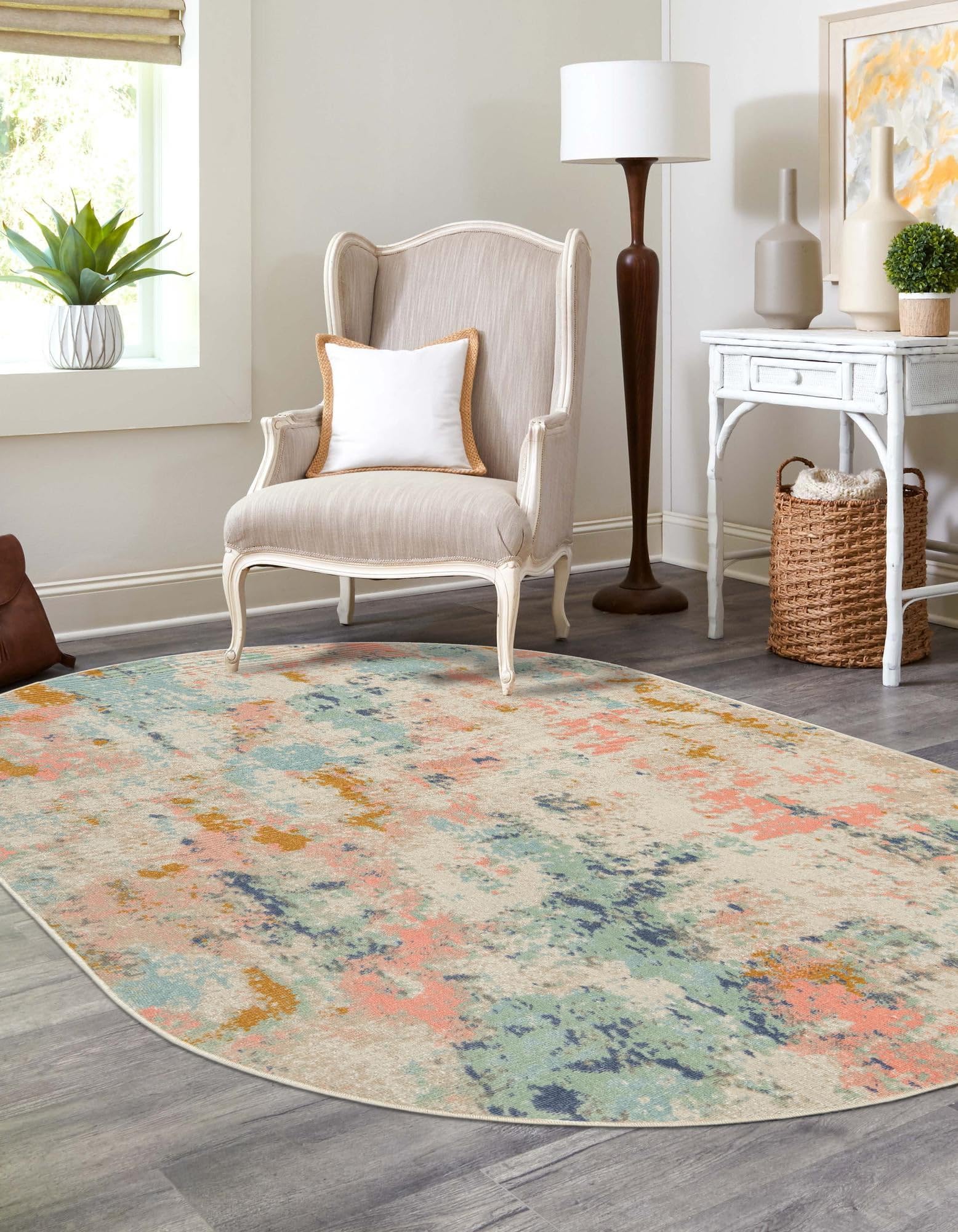 Lotus Collection Area Rug - Royal (5' x 8' Oval Multi/Ivory)