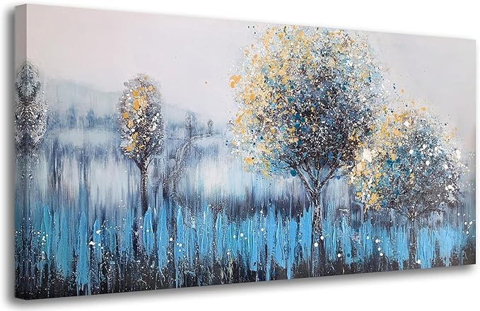 Tree Wall Art Teal Blue Nature Tree of Life Abstract Canvas Painting Textured Picture