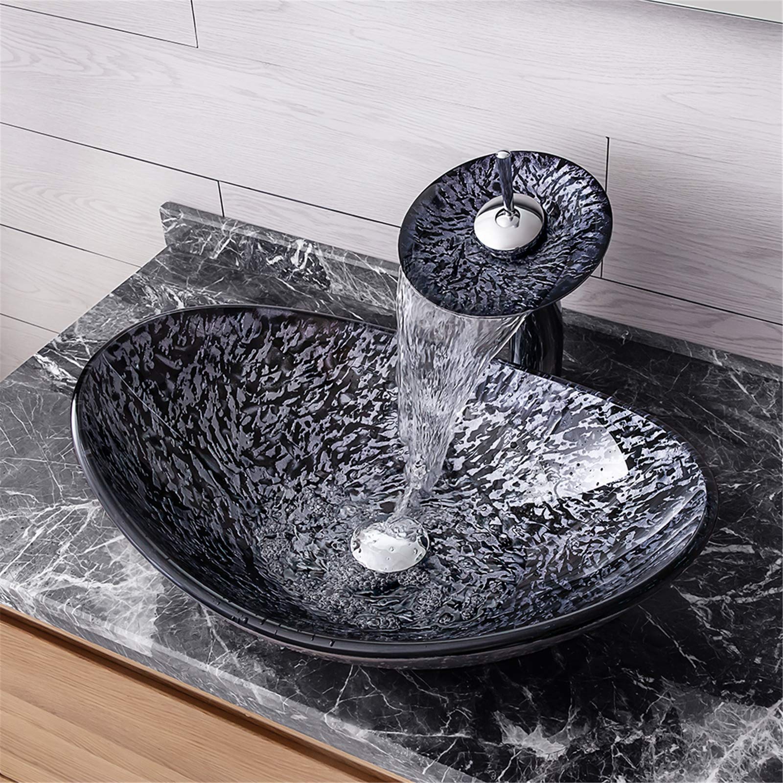 Modern Bathroom Sinks and Faucet Combo, Artistic Tempered Glass Sink