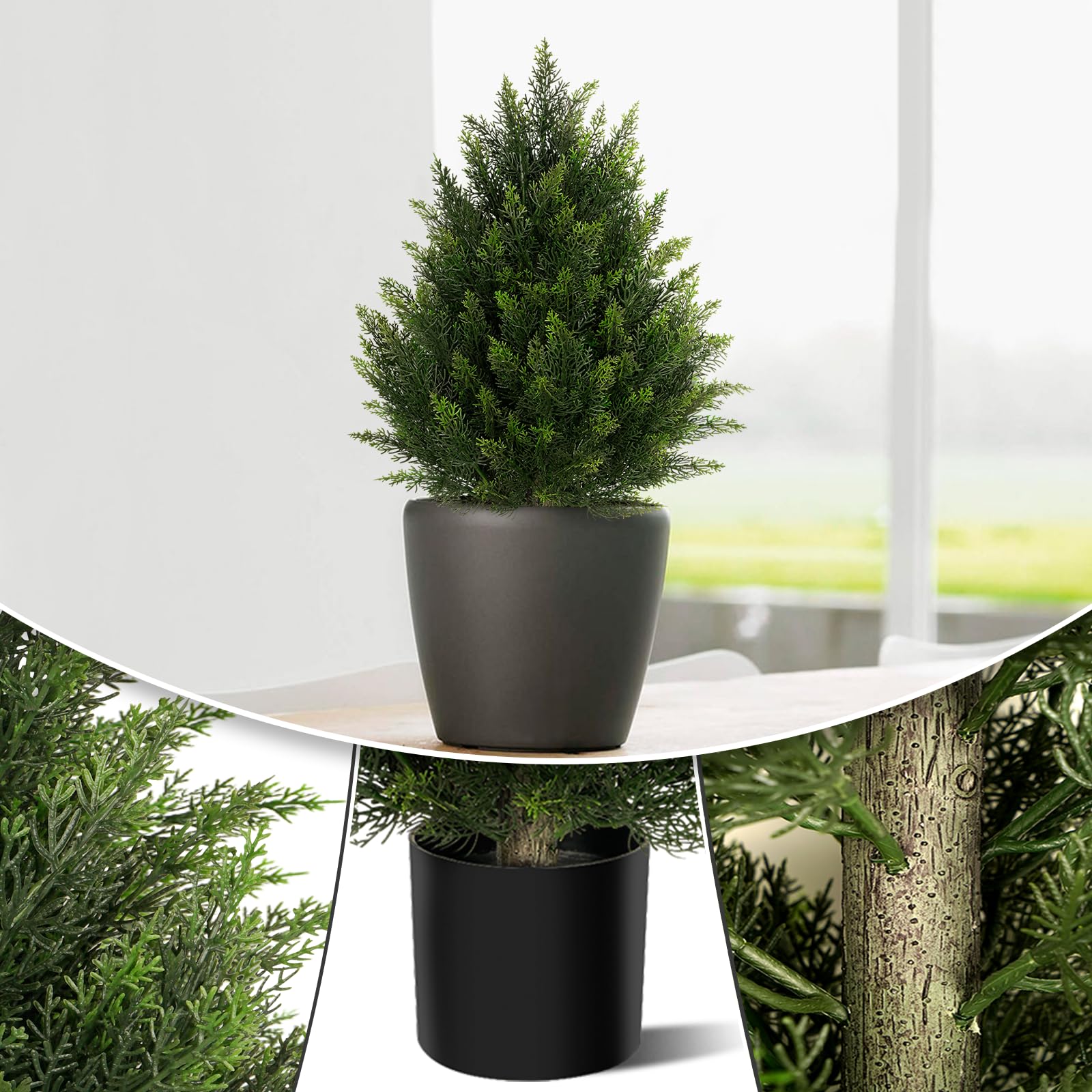 Artificial Topiary Cedar Ball Tree 2ft, Indoor Outdoor Faux Potted Boxwood Evergreen Plants