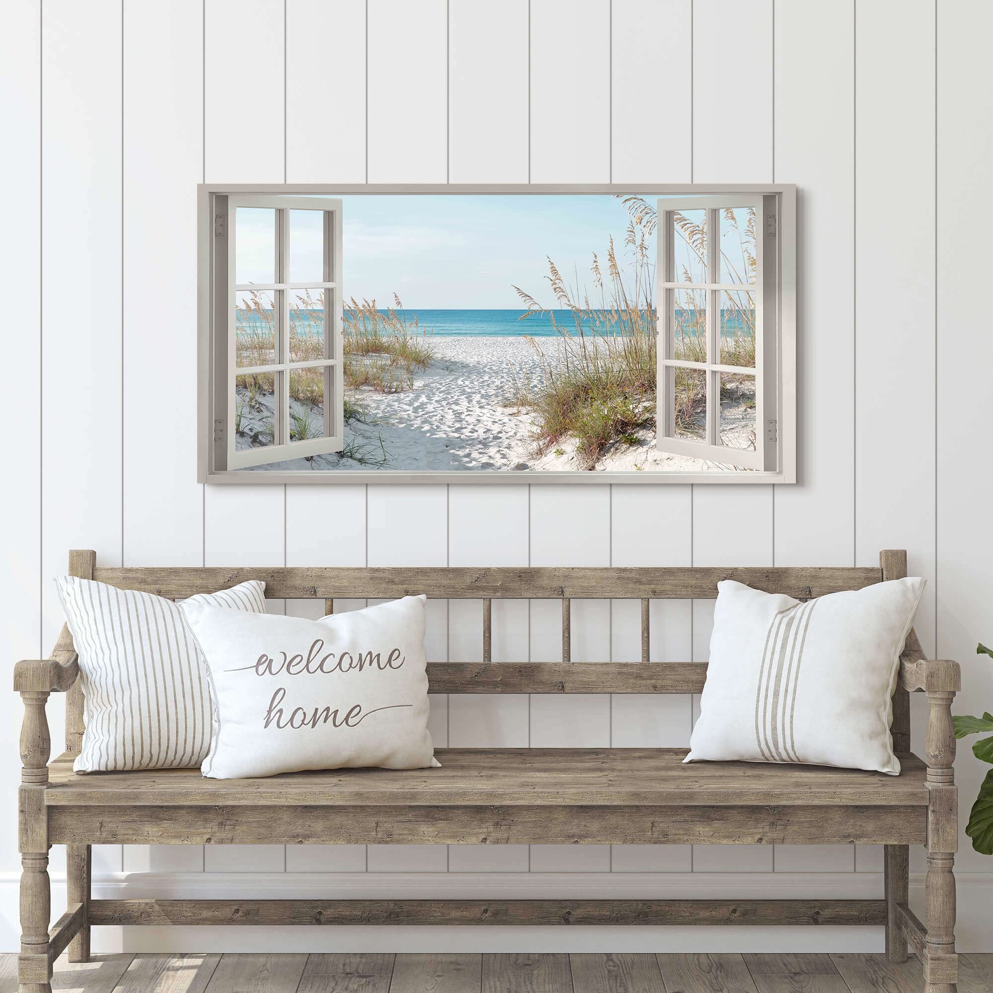 Window Beach Wall Art Prints: Modern Large Tropical Coastal Landscape Canvas