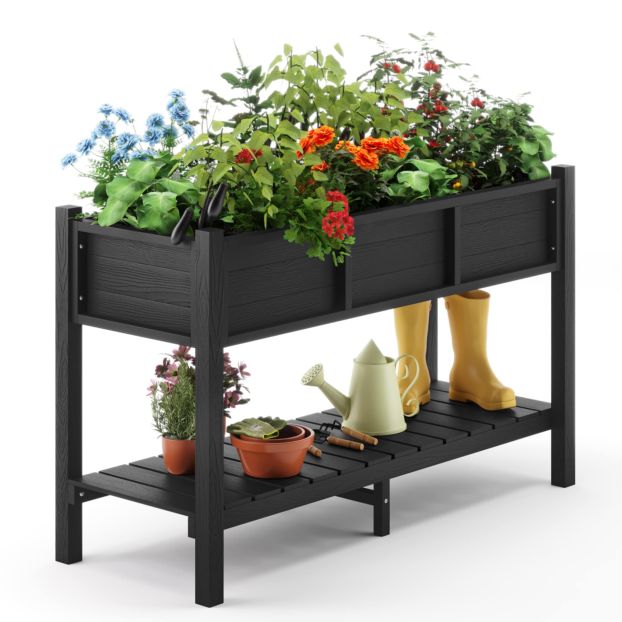 Raised Garden Bed with Tools, 47*18*29 in, Poly Elevated Planter Box