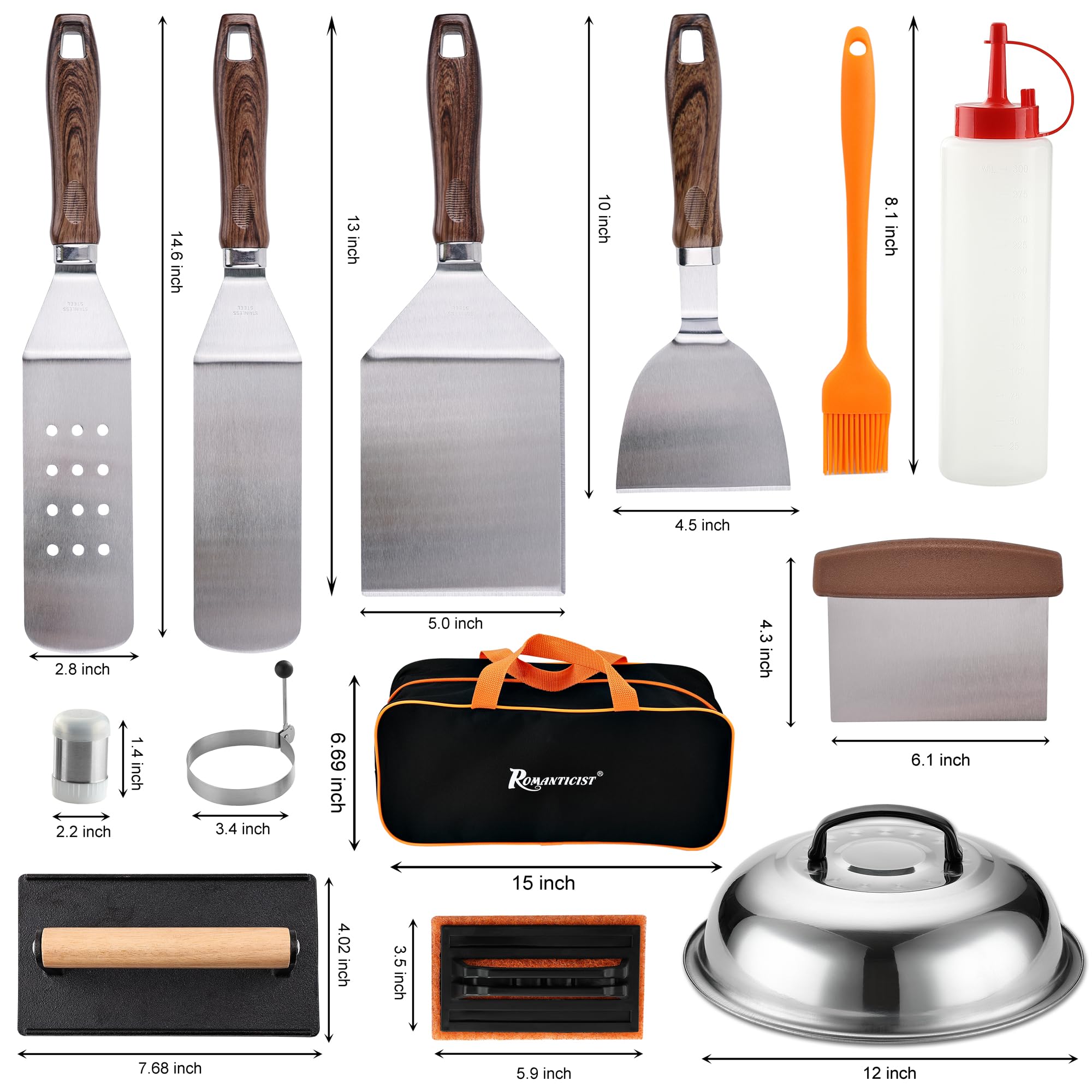 19PCS Griddle Accessories Set - Flat Top Teppanyaki Spatula Set with Scraper