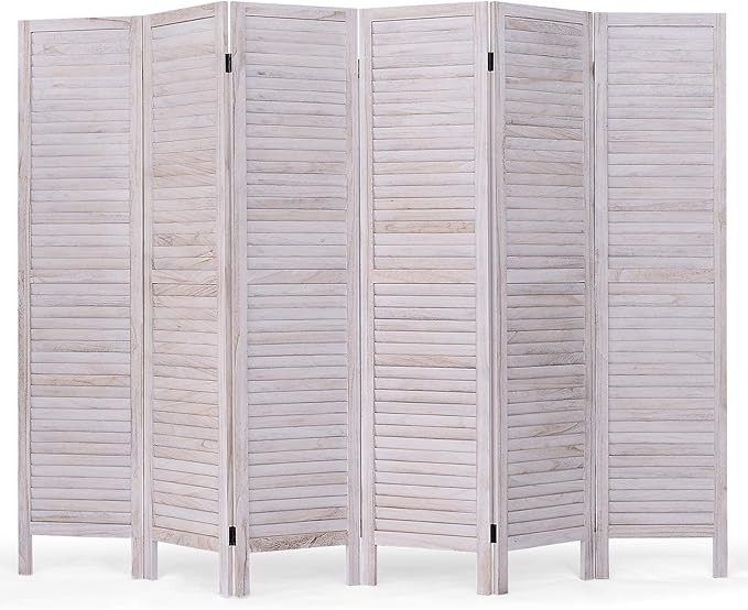 6-Panel Room Divider, 5.5Ft Tall Freestanding Wood Folding Screen