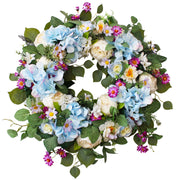 24 Inch Summer Wreaths for Front Door, Summer Wreath,Blue Hydrangea Wreath