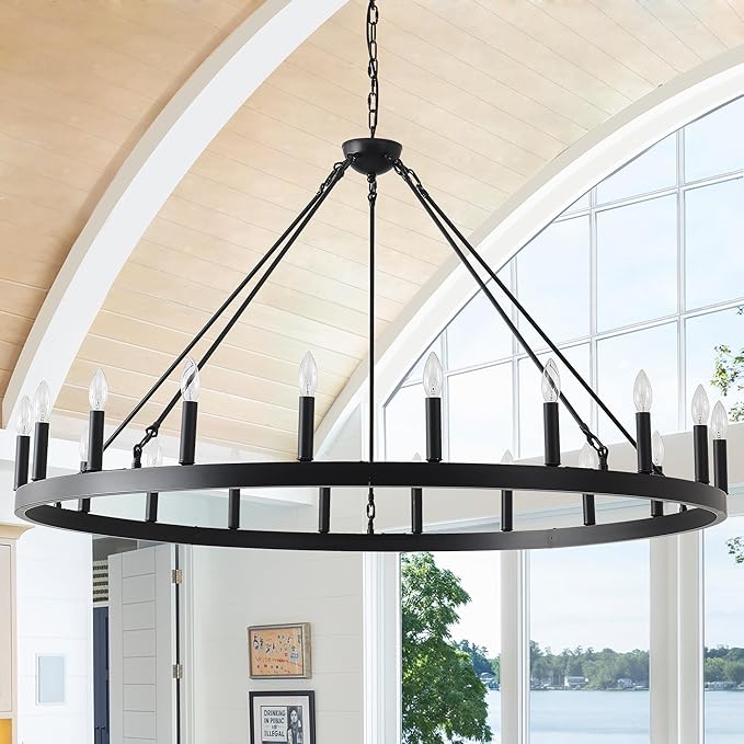 64 Inch Black Extra Large Wagon Wheel Chandelier