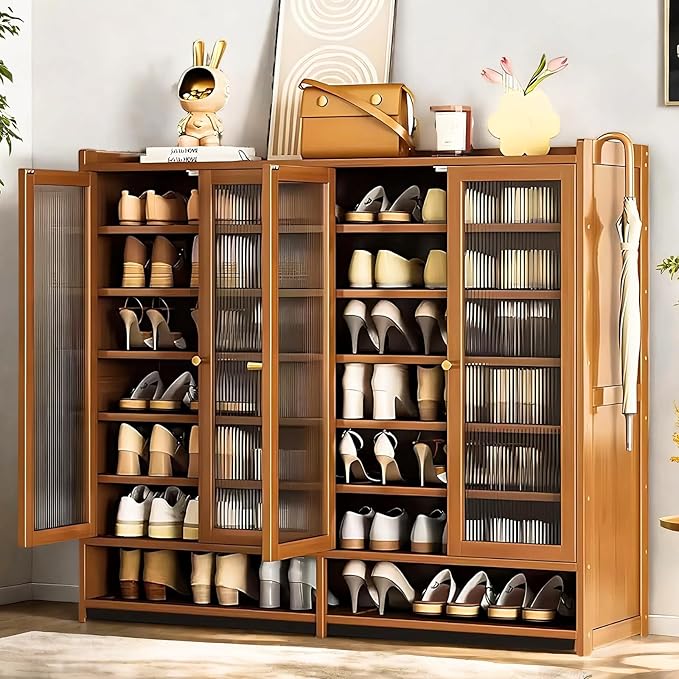 Shoe Cabinet with Doors, 8-Tiers Shoe Storage Cabinet for Entryway