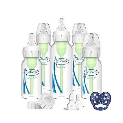 Natural Flow Baby Feeding Set with Anti-Colic Bottles, Transition Cup, Brush,