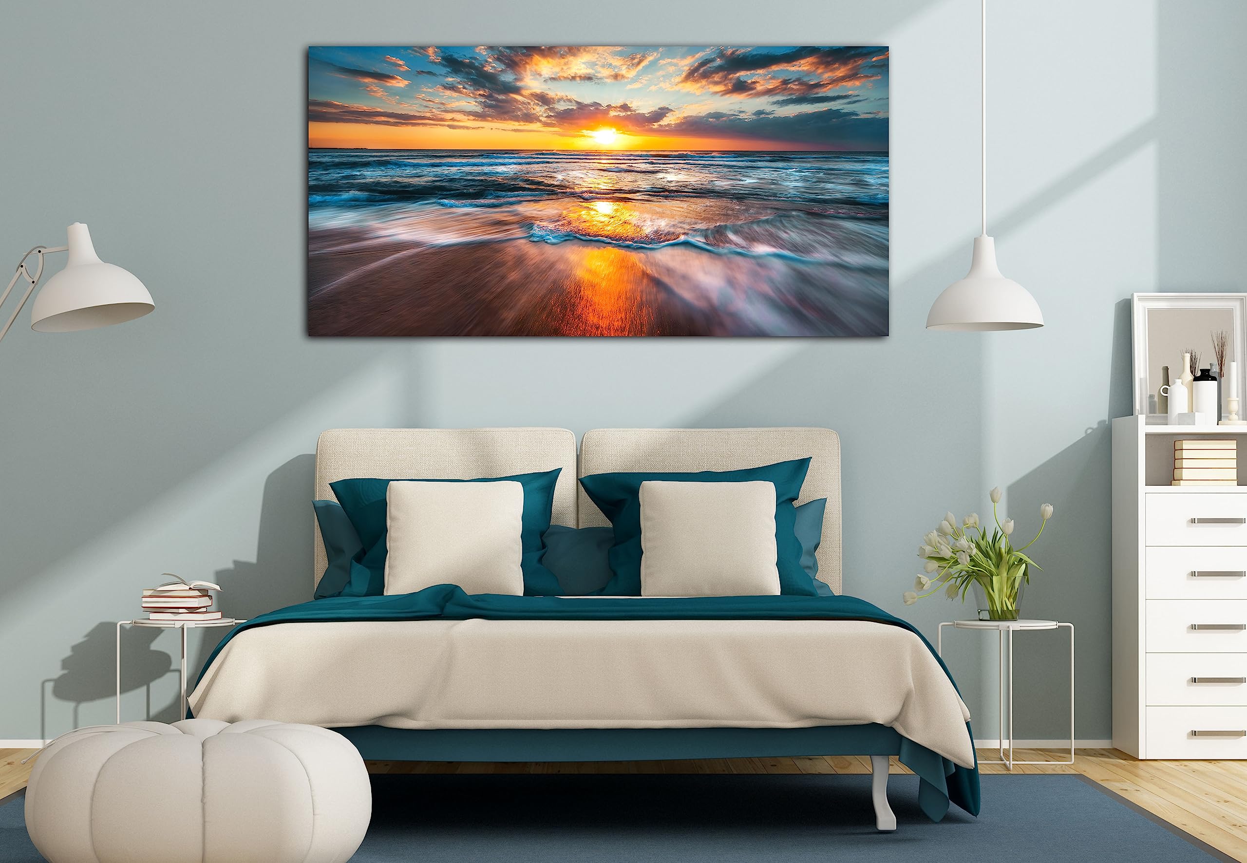 Ocean Wall Art for Living Room, Large Coastal Beach Canvas Wall Decor for Bedroom