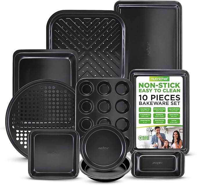 10-Piece Nonstick Oven Baking Pan Set - Premium Carbon Steel Bakeware