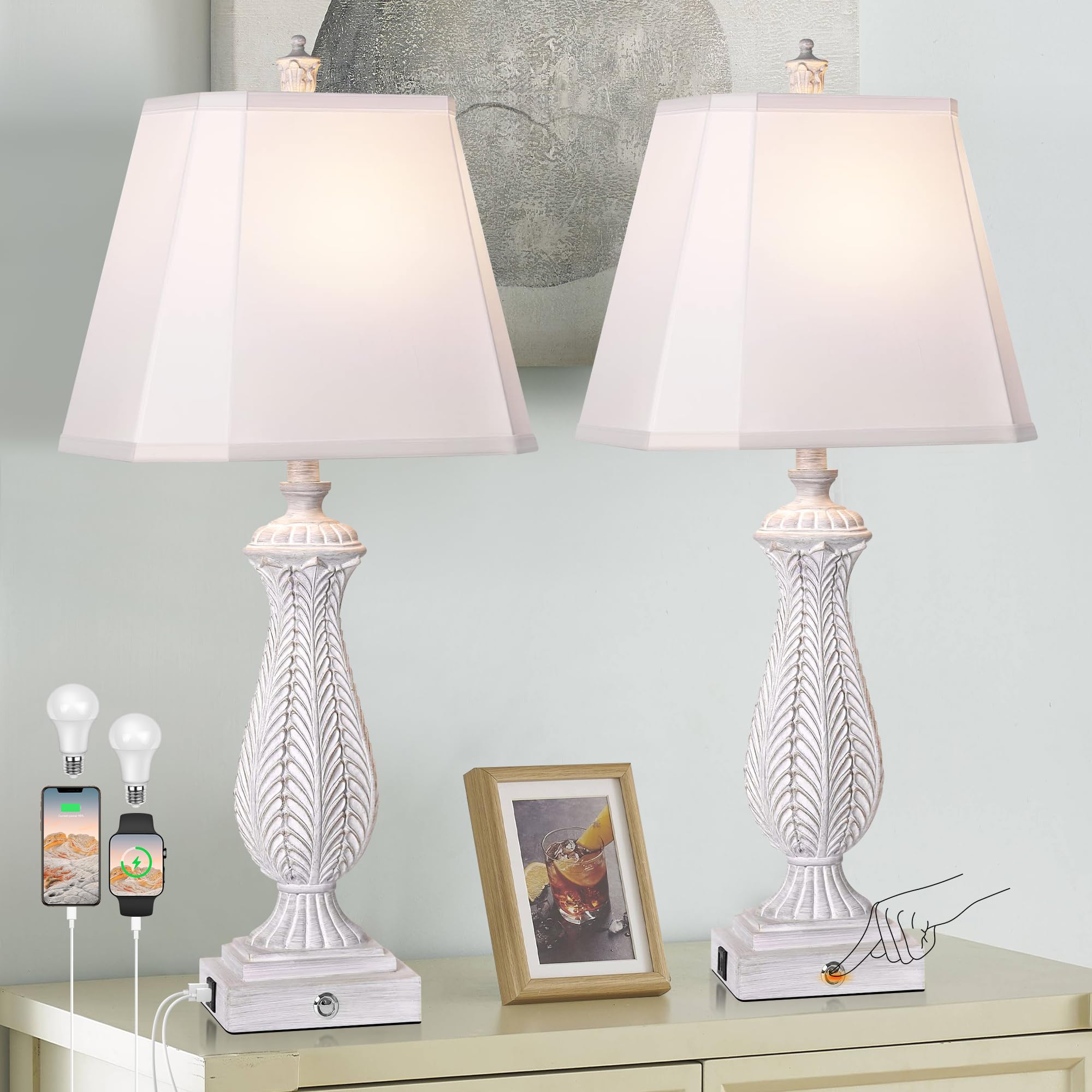 Table Lamps for Bedrooms Set of 2, 30" H Touch Lamps for Living Room