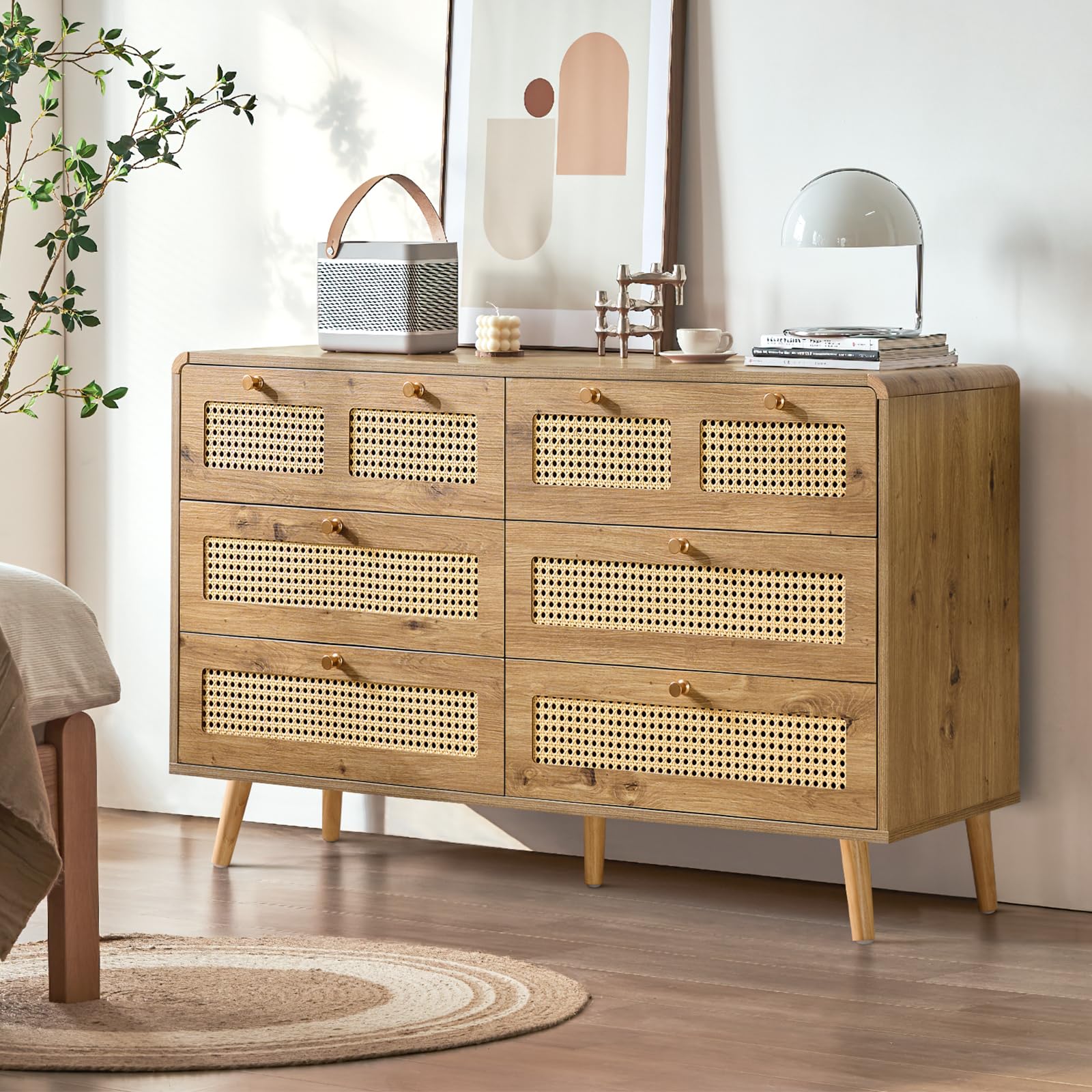 6 Drawer Dresser for Bedroom, Large Dresser with Deep Drawers. Long Wooden