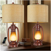 Lamps Set of 2 for Bedroom, Rustic Bedside Lamps with Nightlight, Farmhouse