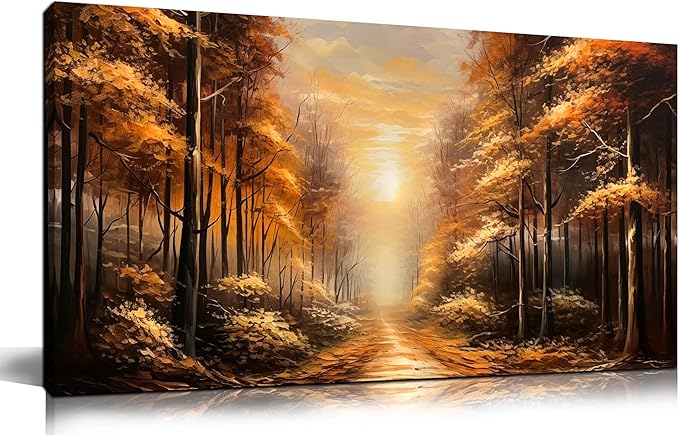 Large Wall Art for Living Room Bedroom Office Gold Forest Artwork Sunrise Landscape