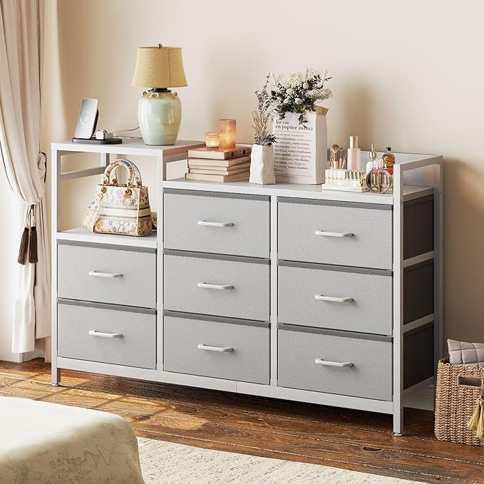 Dresser for Bedroom with Charging Station, 52" Long Dresser