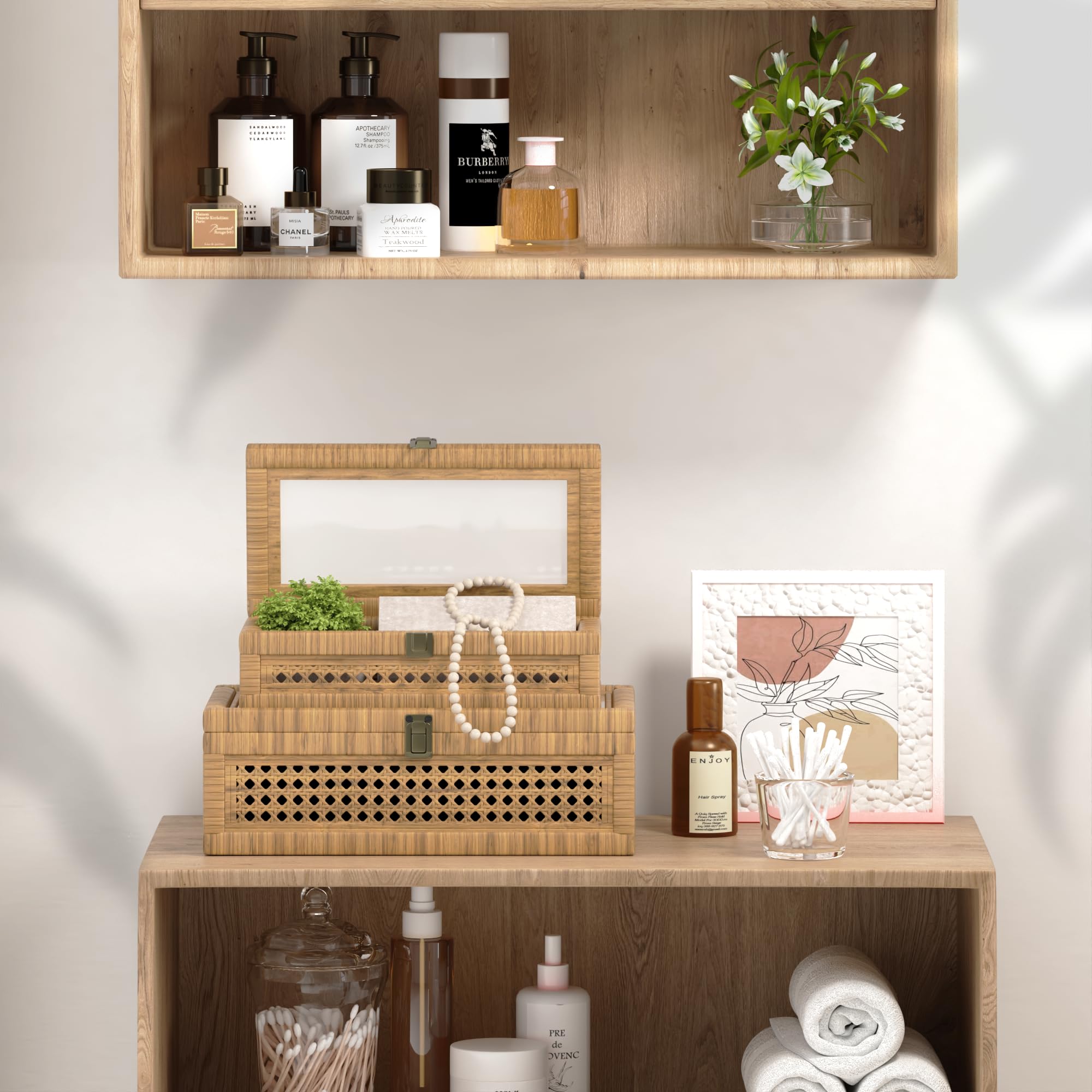 Rattan Decorative Box,Boho Display Boxes with Lids